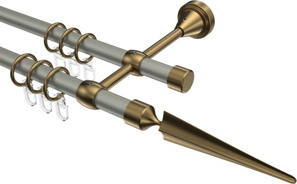 Gardinenstange Metall 16 mm Ø 2-läufig PRIMUS - Lorenzo Chrom matt / Messing Antik 100 cm