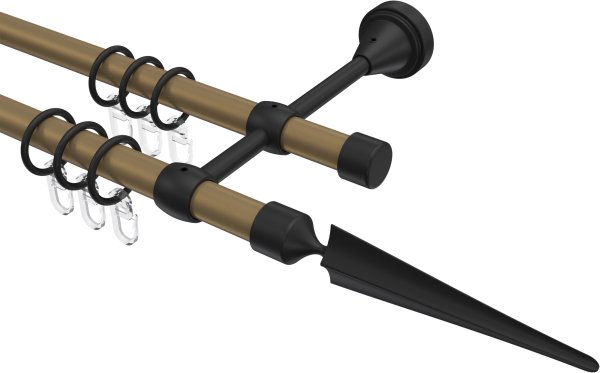 Gardinenstange Metall 16 mm Ø 2-läufig PRIMUS - Lorenzo Gold matt / Schwarz 100 cm