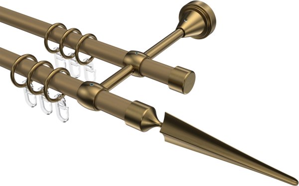 Gardinenstange Metall 16 mm Ø 2-läufig PRIMUS - Lorenzo Gold matt / Messing Antik 100 cm