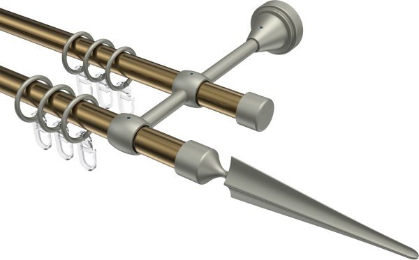 Gardinenstange Metall 16 mm Ø 2-läufig PRIMUS - Lorenzo Messing Antik / Chrom matt 100 cm