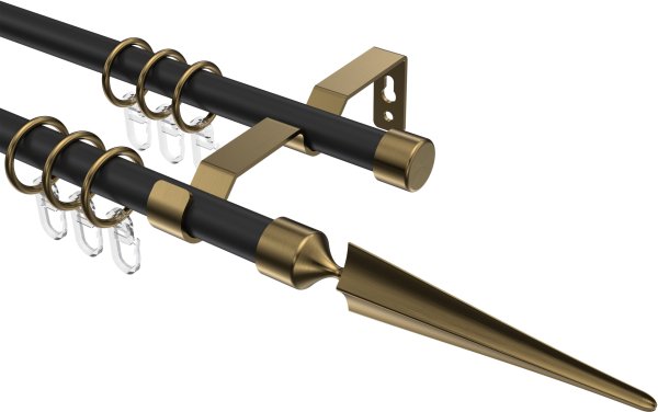 Gardinenstange Metall 16 mm Ø 2-läufig OLYMP - Lorenzo Schwarz / Messing Antik 100 cm
