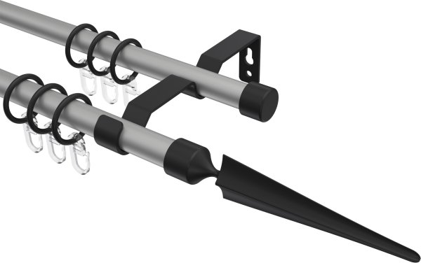 Gardinenstange Metall 16 mm Ø 2-läufig OLYMP - Lorenzo Silbergrau / Schwarz 100 cm