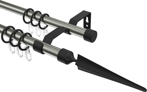 Gardinenstange Metall 16 mm Ø 2-läufig OLYMP - Lorenzo Edelstahl-Optik / Schwarz 100 cm