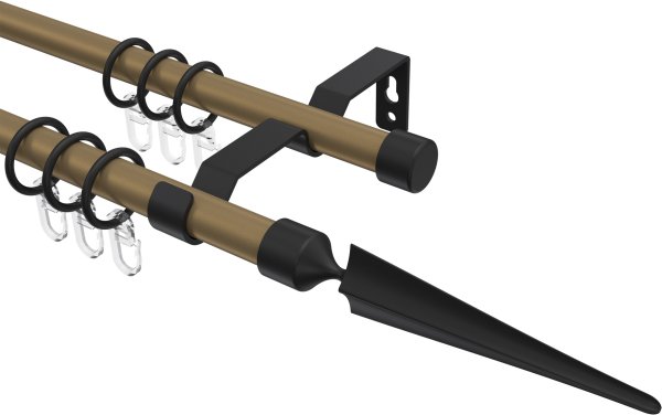 Gardinenstange Metall 16 mm Ø 2-läufig OLYMP - Lorenzo Gold matt / Schwarz 100 cm