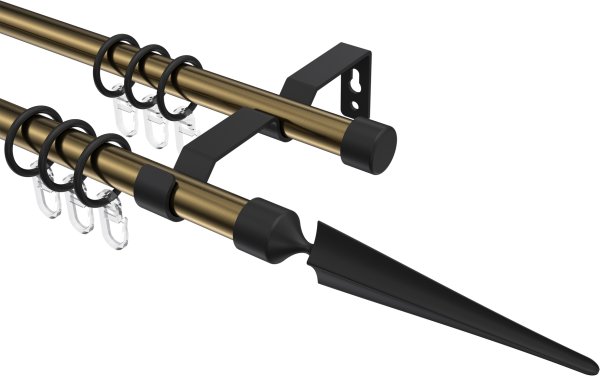 Gardinenstange Metall 16 mm Ø 2-läufig OLYMP - Lorenzo Messing Antik / Schwarz 100 cm