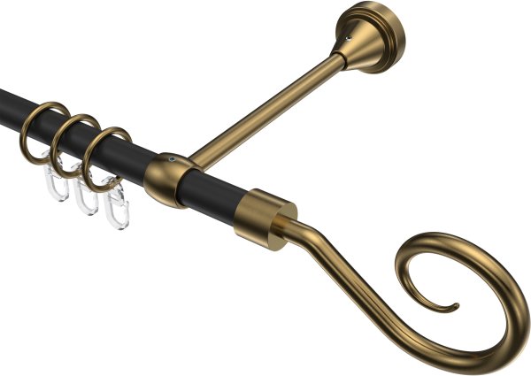 Gardinenstange Metall 16 mm Ø PRIMUS - Allegra Schwarz / Messing Antik 100 cm