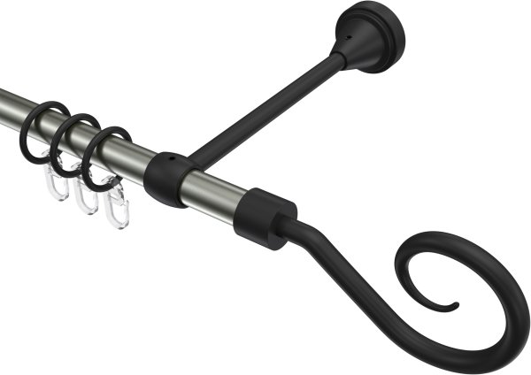 Gardinenstange Metall 16 mm Ø PRIMUS - Allegra Edelstahl-Optik / Schwarz 100 cm