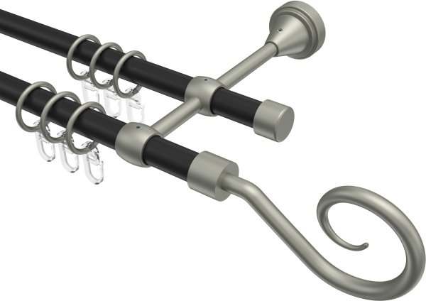 Gardinenstange Metall 16 mm Ø 2-läufig PRIMUS - Allegra Schwarz / Chrom matt 100 cm