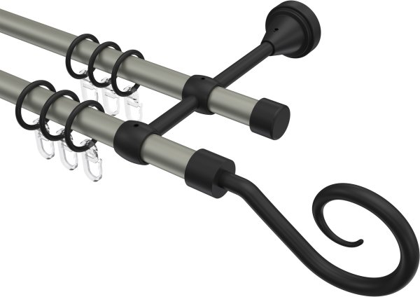 Gardinenstange Metall 16 mm Ø 2-läufig PRIMUS - Allegra Chrom matt / Schwarz 100 cm