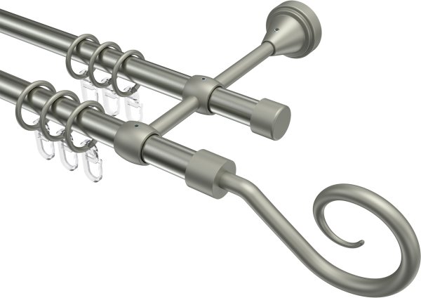 Gardinenstange Metall 16 mm Ø 2-läufig PRIMUS - Allegra Edelstahl-Optik / Chrom matt 100 cm