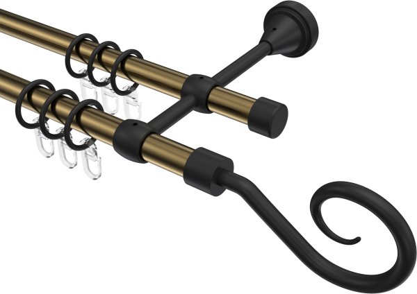 Gardinenstange Metall 16 mm Ø 2-läufig PRIMUS - Allegra Messing Antik / Schwarz 100 cm