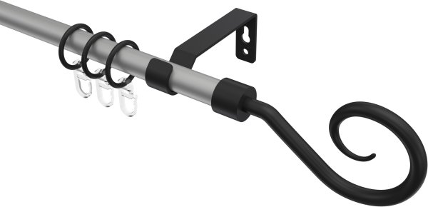 Gardinenstange Metall 16 mm Ø OLYMP - Allegra Silbergrau / Schwarz 100 cm