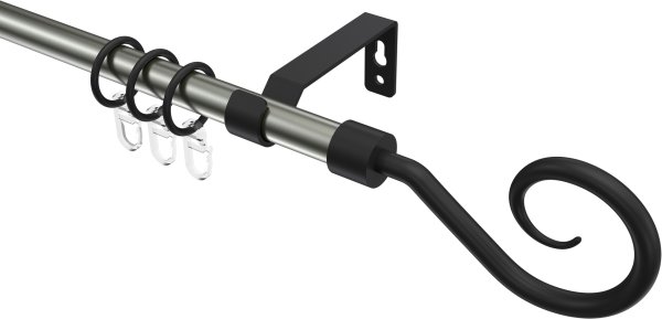 Gardinenstange Metall 16 mm Ø OLYMP - Allegra Edelstahl-Optik / Schwarz 100 cm