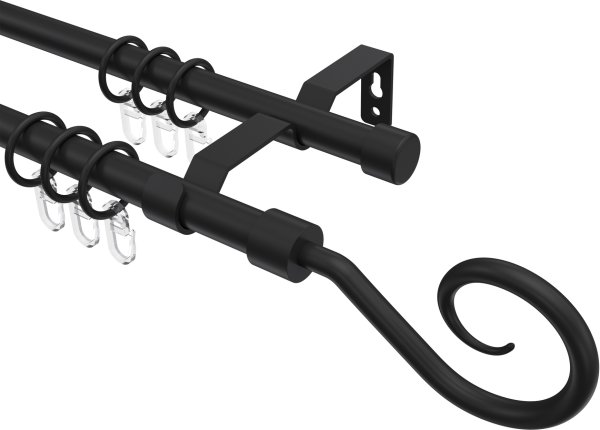 Gardinenstange Metall 16 mm Ø 2-läufig OLYMP - Allegra Schwarz 100 cm