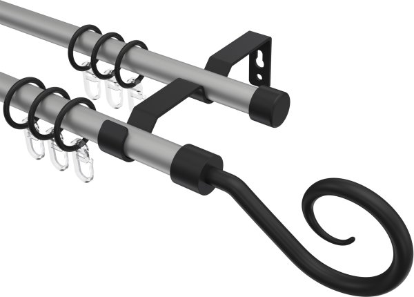 Gardinenstange Metall 16 mm Ø 2-läufig OLYMP - Allegra Silbergrau / Schwarz 100 cm