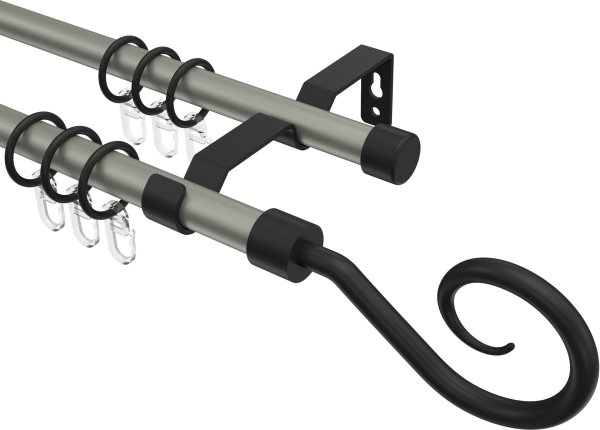 Gardinenstange Metall 16 mm Ø 2-läufig OLYMP - Allegra Chrom matt / Schwarz 100 cm