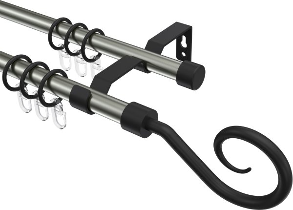Gardinenstange Metall 16 mm Ø 2-läufig OLYMP - Allegra Edelstahl-Optik / Schwarz 100 cm