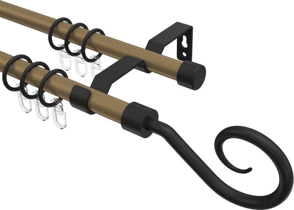 Gardinenstange Metall 16 mm Ø 2-läufig OLYMP - Allegra Gold matt / Schwarz 100 cm