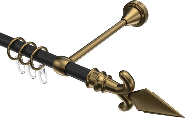 Gardinenstange Metall 16 mm Ø PRIMUS - Matteo Schwarz / Messing Antik 100 cm