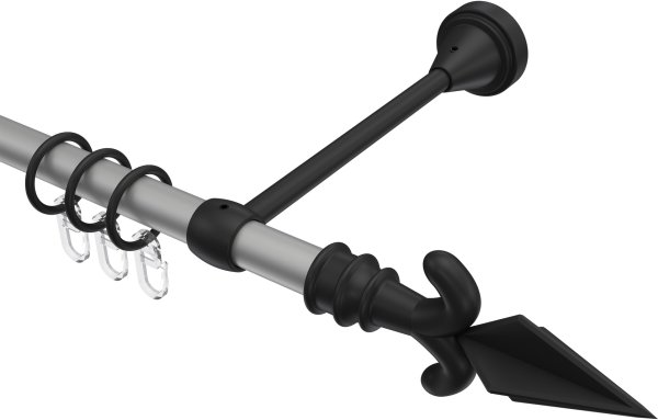 Gardinenstange Metall 16 mm Ø PRIMUS - Matteo Silbergrau / Schwarz 100 cm