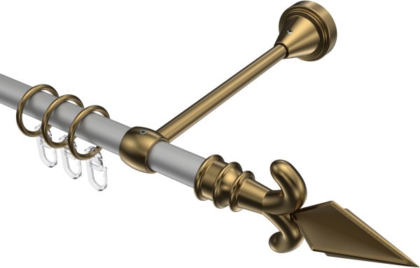 Gardinenstange Metall 16 mm Ø PRIMUS - Matteo Silbergrau / Messing Antik 100 cm