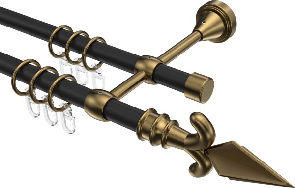 Gardinenstange Metall 16 mm Ø 2-läufig PRIMUS - Matteo Schwarz / Messing Antik 100 cm