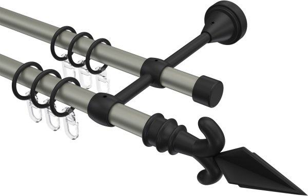 Gardinenstange Metall 16 mm Ø 2-läufig PRIMUS - Matteo Chrom matt / Schwarz 100 cm