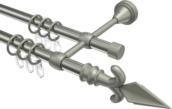 Gardinenstange Metall 16 mm Ø 2-läufig PRIMUS - Matteo Edelstahl-Optik / Chrom matt 100 cm