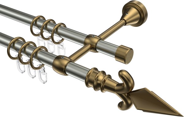 Gardinenstange Metall 16 mm Ø 2-läufig PRIMUS - Matteo Edelstahl-Optik / Messing Antik 100 cm