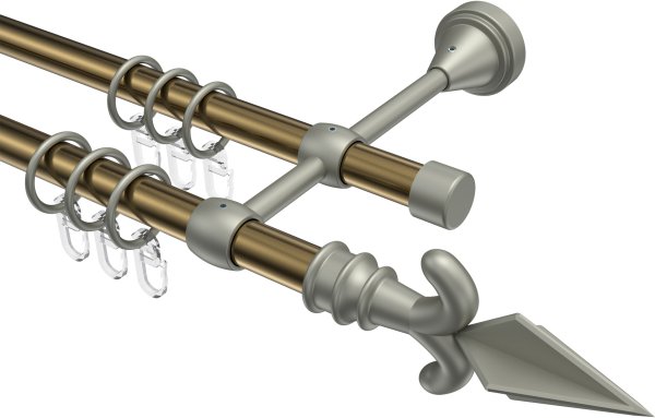 Gardinenstange Metall 16 mm Ø 2-läufig PRIMUS - Matteo Messing Antik / Chrom matt 100 cm