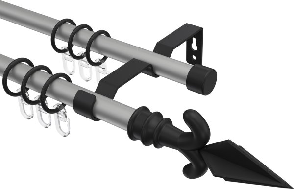 Gardinenstange Metall 16 mm Ø 2-läufig OLYMP - Matteo Silbergrau / Schwarz 100 cm