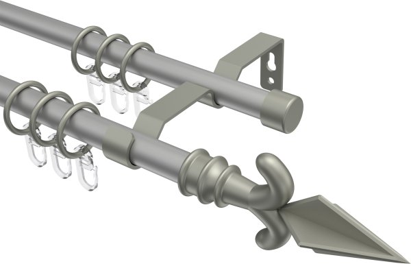 Gardinenstange Metall 16 mm Ø 2-läufig OLYMP - Matteo Silbergrau / Chrom matt 100 cm