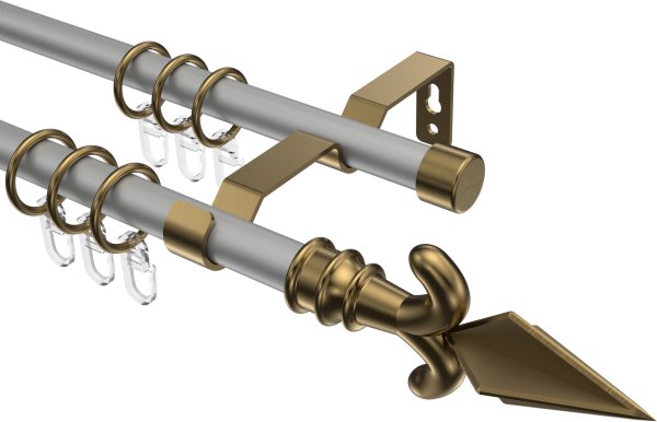 Gardinenstange Metall 16 mm Ø 2-läufig OLYMP - Matteo Silbergrau / Messing Antik 100 cm