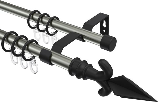 Gardinenstange Metall 16 mm Ø 2-läufig OLYMP - Matteo Edelstahl-Optik / Schwarz 100 cm