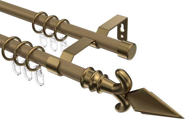 Gardinenstange Metall 16 mm Ø 2-läufig OLYMP - Matteo Gold matt / Messing Antik 100 cm