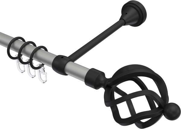 Gardinenstange Metall 16 mm Ø PRIMUS - Paolo Silbergrau / Schwarz 100 cm