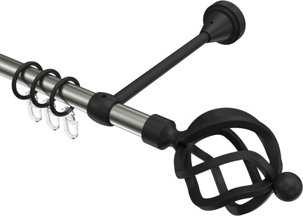 Gardinenstange Metall 16 mm Ø PRIMUS - Paolo Edelstahl-Optik / Schwarz 100 cm