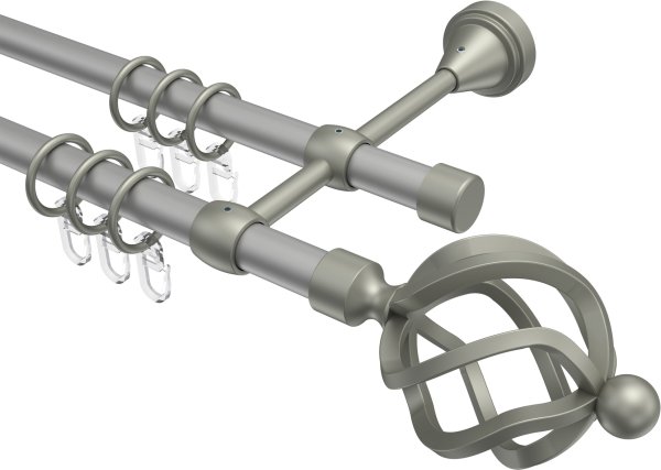 Gardinenstange Metall 16 mm Ø 2-läufig PRIMUS - Paolo Silbergrau / Chrom matt 100 cm