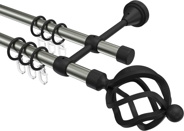 Gardinenstange Metall 16 mm Ø 2-läufig PRIMUS - Paolo Edelstahl-Optik / Schwarz 100 cm