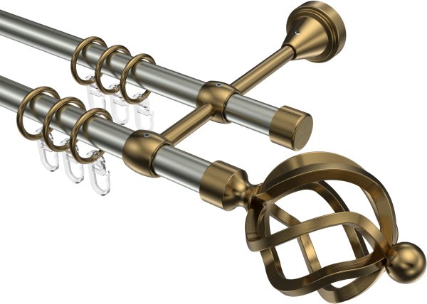 Gardinenstange Metall 16 mm Ø 2-läufig PRIMUS - Paolo Edelstahl-Optik / Messing Antik 100 cm