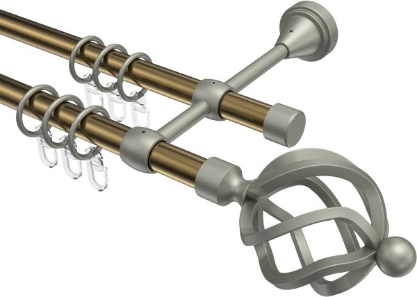 Gardinenstange Metall 16 mm Ø 2-läufig PRIMUS - Paolo Messing Antik / Chrom matt 100 cm