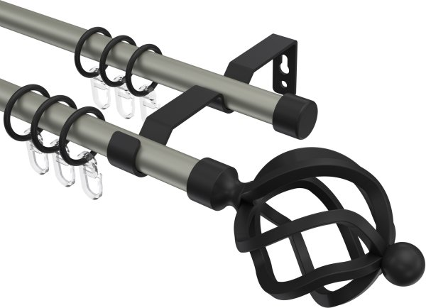 Gardinenstange Metall 16 mm Ø 2-läufig OLYMP - Paolo Chrom matt / Schwarz 100 cm