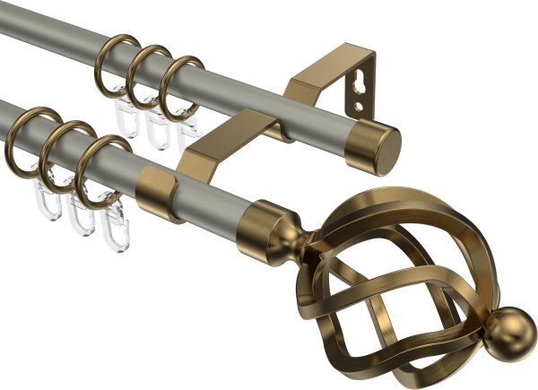 Gardinenstange Metall 16 mm Ø 2-läufig OLYMP - Paolo Chrom matt / Messing Antik 100 cm