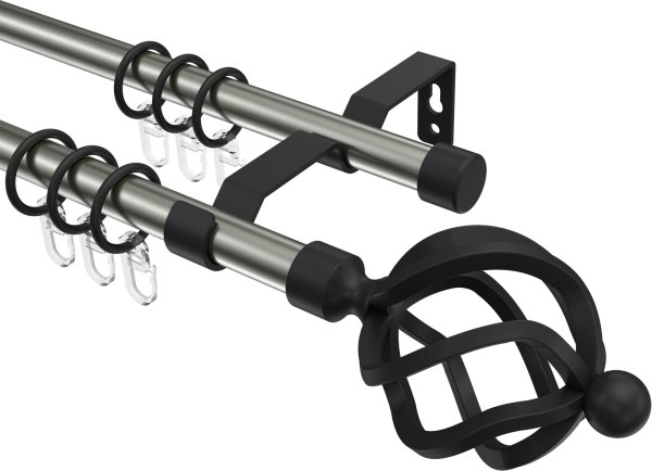 Gardinenstange Metall 16 mm Ø 2-läufig OLYMP - Paolo Edelstahl-Optik / Schwarz 100 cm