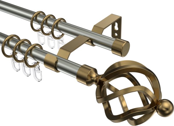 Gardinenstange Metall 16 mm Ø 2-läufig OLYMP - Paolo Edelstahl-Optik / Messing Antik 100 cm