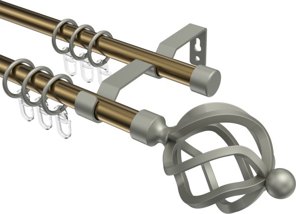 Gardinenstange Metall 16 mm Ø 2-läufig OLYMP - Paolo Messing Antik / Chrom matt 100 cm