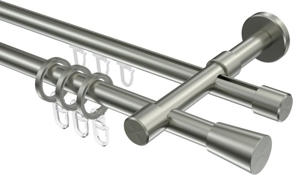 Rundrohr-Innenlauf Gardinenstange Edelstahl-Optik 16 mm Ø 2-läufig SINUX - Carelli 100 cm
