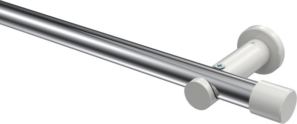 Gardinenstange Metall 20 mm Ø PLATON - Santo Chrom / Weiß (ohne Ringe) 100 cm