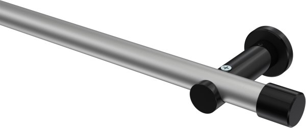 Gardinenstange Metall 20 mm Ø PLATON - Santo Silbergrau / Schwarz (ohne Ringe) 100 cm