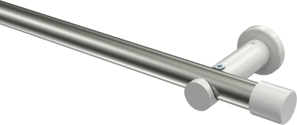Gardinenstange Metall 20 mm Ø PLATON - Santo Edelstahl-Optik / Weiß (ohne Ringe) 100 cm
